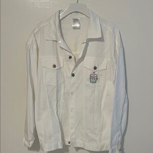 White Denim Jacket with Cute Patch